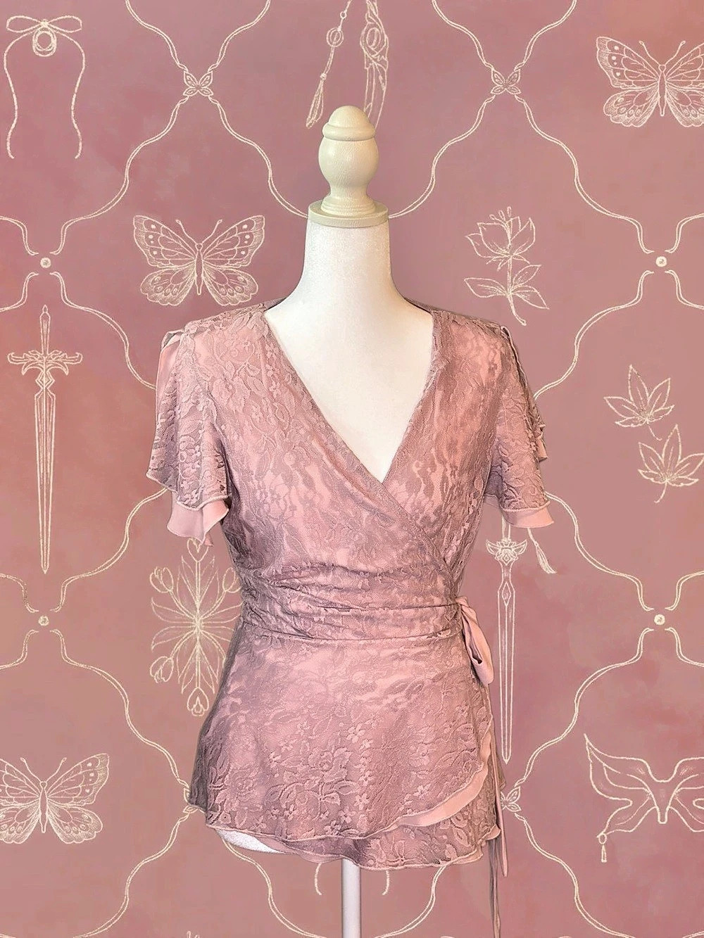 Lavender Lace Wrap Blouse